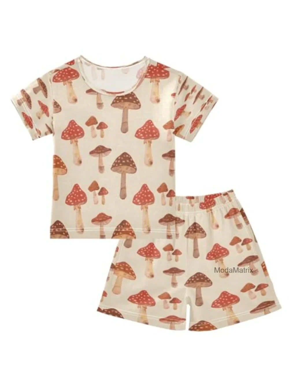 Girls Cotton Pajama Set Short Sleeve Crewneck Pull On Sleepwear